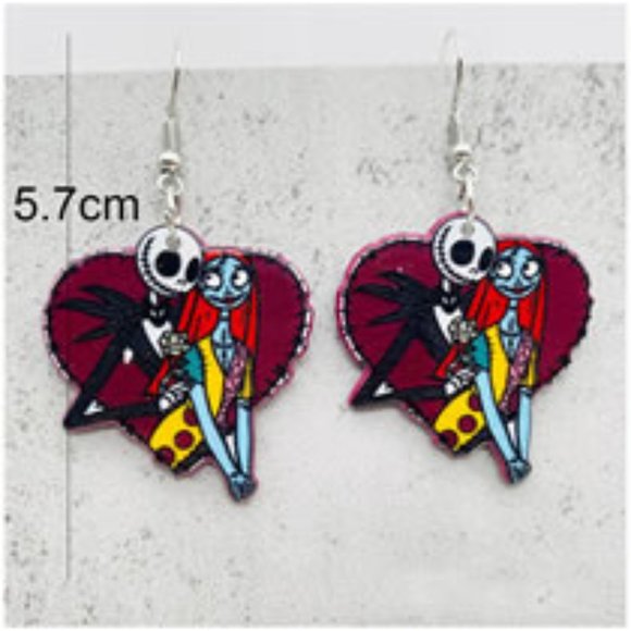 NWT Jack and Sally Acrylic Dangle Earrings With Stainless Steel Posts - Picture 1 of 1